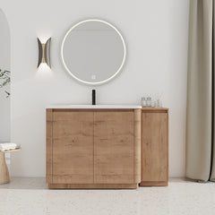 52'' Freestanding Bathroom Vanity with White Ceramic Sink, and 1-Small Storage Cabinet, Soft-Close Door, Imitative Oak, KD-Packing, Plywood