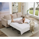 81.5" 2-in-1 Queen Convertible Sleeper Sofa Bed, Pull Out Couch Bed,3 seater sofa bed,with 3.35" Memory Foam Mattress ,Rivet handrail,Living Room, Apartment, Beige