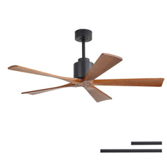 52-inch Matte Black Ceiling Fan without Light - Walnut Wood Blades, Remote Control , Reversible DC Motor