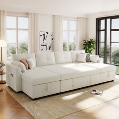 Modern Sectional Sofa U-shaped Sleeper Sofa 107" Sofa Bed with Ample Storage Space and USB ports for Living Room, Beige