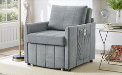 Upholstered Convertible Sleeper Sofa, 31.5" Pull Out Sofa Bed with 5-Position Adjustable Backrest, Side Pockets and a Storage Basket, Fold Out Chair Bed, Lounger For Living Room, Apartment, Grey