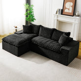 Black Turtle Velvet Versatile Sofa: Convertible Twin-Seat with Left Chaise Lounge (Plush Reclining Lounger for Leisure Comfort), Featuring Face-to-Face Seating, Switchable Between L-Shape and Straight