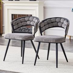 Set of 2 Gray Velvet Dining Chairs with Black Legs, Modern Upholstered Accent Chairs for Dining Room & Kitchen