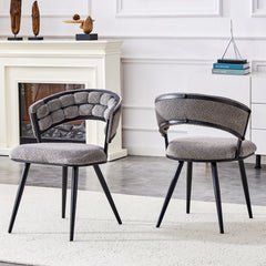 Set of 2 Gray Velvet Dining Chairs with Black Legs, Modern Upholstered Accent Chairs for Dining Room & Kitchen