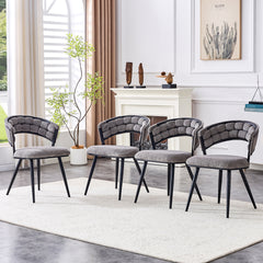 Set of 2 Gray Velvet Dining Chairs with Black Legs, Modern Upholstered Accent Chairs for Dining Room & Kitchen