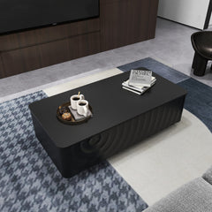 47'' Rectangle Coffee Table With Storage Modern Classic Square Spiral Grain Coffee Tables For Living Room Coffee Table With 2 Drawers (Black)