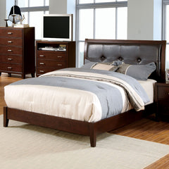 Eastern King Size Bed Brown Cherry Solidwood 1pc Bed Bedroom Button Tufted Headboard Contemporary Furniture