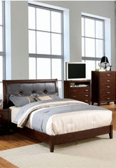 Eastern King Size Bed Brown Cherry Solidwood 1pc Bed Bedroom Button Tufted Headboard Contemporary Furniture