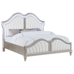 Katerina Ivory and Silver Oak Upholstered Platform Bed with LED Light