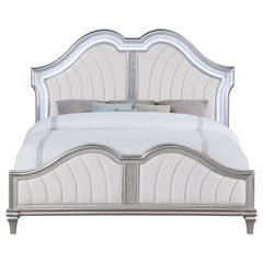 Katerina Ivory and Silver Oak Upholstered Platform Bed with LED Light