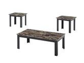 3pc Set Traditional Style Rectangular Coffee Table Square Shape End Table Wooden Legs Faux Marble Top Wooden Furniture Brown Finish
