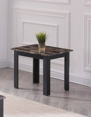 3pc Set Traditional Style Rectangular Coffee Table Square Shape End Table Wooden Legs Faux Marble Top Wooden Furniture Brown Finish