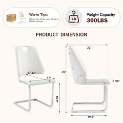 Dining Chairs Set of 4, White Faux Leather Kitchen Chairs with Gold Mesh Texture, Silver Back Ring and Chrome Pull Handle, High Back Upholstered Dining Room Chair (White, Set of 4)