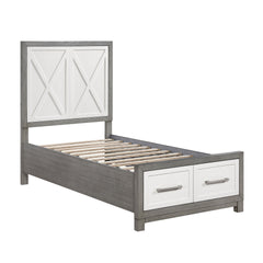 Contemporary Twin Size Platform Bed with Footboard Storage Ivory and Gray Finish Bedroom Furniture 1pc