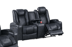 Modern Contemporary Style Power Reclining Loveseat 1pc Adjustable Headrest Storage Sofa Cup Holder Ink Blue Finish Primary Living Room Furniture