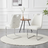 Dining Chairs Set of 2, White Faux Leather Kitchen Chairs with Gold Mesh Texture, Silver Back Ring and Chrome Pull Handle, High Back Upholstered Dining Room Chair ( White, Set of 2)