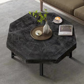 Wood Octagonal Vintage Patchwork Craft Farmhouse 30 Inch Wooden Table Top Cross Metal Legs Coffee Table for Living Room(Antique Black)
