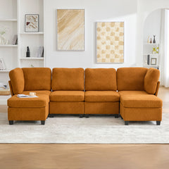 UNITED WE WIN Modular Sectional Sofa: Freely Combinable 6-Seat Convertible Sectionals with Chaise, U Shaped Oversized Sectional Couches with Storage Ottoman for Home Apartment Office
