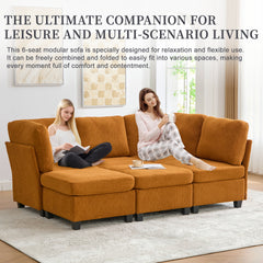 UNITED WE WIN Modular Sectional Sofa: Freely Combinable 6-Seat Convertible Sectionals with Chaise, U Shaped Oversized Sectional Couches with Storage Ottoman for Home Apartment Office