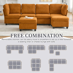 UNITED WE WIN Modular Sectional Sofa: Freely Combinable 6-Seat Convertible Sectionals with Chaise, U Shaped Oversized Sectional Couches with Storage Ottoman for Home Apartment Office
