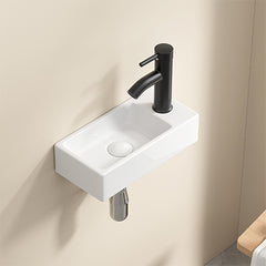 Ceramic Wash Basin Right Hand without Tap & Drain Wall Hung Basin Sink Small Cloakroom Basin Rectangle