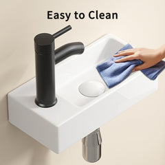 Ceramic Wash Basin Right Hand without Tap & Drain Wall Hung Basin Sink Small Cloakroom Basin Rectangle