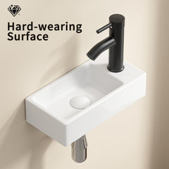Ceramic Wash Basin Right Hand without Tap & Drain Wall Hung Basin Sink Small Cloakroom Basin Rectangle