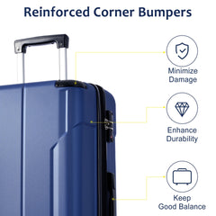 Hardshell Luggage, Lightweight Durable ABS Suitcases with Double Wheels, Expandable 24-inch Checked Luggage 24" (Blue)