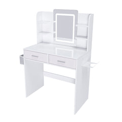 LED Mirror Vanity Dressing Table with Lights for Women & Girls - 3-Color Adjustable Light Strips, 2 Large Drawers, Hair Dryer Stand & Non-Woven Storage Bag, Makeup Desk Bedroom Furniture