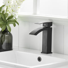 Black Bathroom Faucet, Brushed Black Faucet for Bathroom Sink, Black Single Hole Bathroom Faucet Modern Single Handle Vanity Basin Faucet