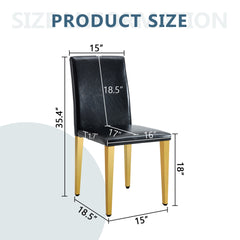 Four Black PU dining chairs, Golden Metal Legs.Simple and versatile, comfortable and accompanied. Exquisite and versatile dining chairs unlock a comfortable new experience.(Set of 4)