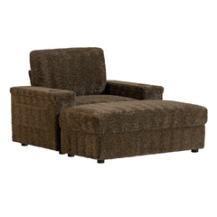 42" Oversized Single Sofa, Faux Rabbit Fur Armchair with Cup Holders, Upholstered Chaise Lounge with Storage Ottoman and Armrests, Sleeper Reading Couch with Deep Seat for Living Room, Apartment