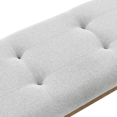 Dafne Walnut Oak Dining Bench in Light Gray Fabric with Tufting