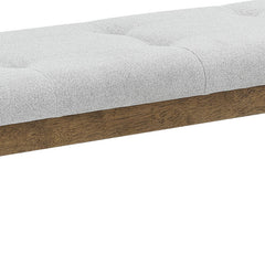 Dafne Walnut Oak Dining Bench in Light Gray Fabric with Tufting