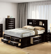 Contemporary King Size Bed W Footboard Drawers Headboard Bookcase Black Color 1pc Bed Bedroom Furniture