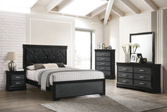 Modern 1pc Black Finish King Size Panel Bed Wooden Fabric Upholstered Headboard Crystal-Like Button Tufted Fabric Bedroom Furniture