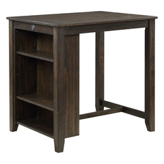 Transitional Design Dark Cherry Finish 3-piece Pack Counter Height Set Table w Display Shelf USB ports and 2x Counter Height Chairs Fabric Upholstered Dining Furniture