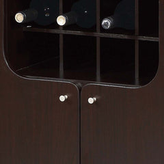 Wine Cabinet Red Cocoa with Two Doors Removeable Wine Bottle Rack Metal Wine Glass Racks Four Shelves