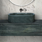 Green natural marble bathroom vessel sink, polished finished, natural stone, genuine marble, real marble, 23.6x15.7xH5.9 Inches/600X400XH150 mm