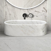 White natural marble bathroom vessel sink, semi-polished surface, natural stone, genuine marble, real marble, 23.6x15.7xH5.9 Inches/600X400XH150 mm