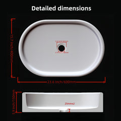 White natural marble bathroom vessel sink, semi-polished surface, natural stone, genuine marble, real marble, 23.6x15.7xH5.9 Inches/600X400XH150 mm