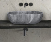 Carrara Gray natural marble bathroom vessel sink, semi-polished surface, natural stone, genuine marble, real marble, 23.6x14.2xH7.1 inches/600x360xH180 mm