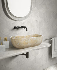 Gold Yellow Beige natural marble bathroom vessel sink, polished surface, natural stone, genuine marble, real marble, 23.6x14.2xH7.1 inches/600x360xH180 mm