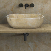 Gold Yellow Beige natural marble bathroom vessel sink, polished surface, natural stone, genuine marble, real marble, 23.6x14.2xH7.1 inches/600x360xH180 mm