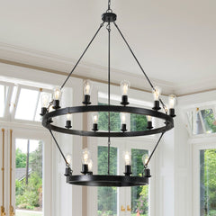 Retro style Large 2-Tier circular ceiling Ironwork chandelier