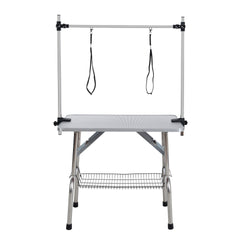 36" Folding Dog Pet Grooming Table Stainless Steel Frame Rubber Mat on Board with Adjustable Arm and Clamps pet dog Cat Grooming Table (SILVER-GRAY COLOR)