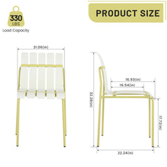 Holiday - 4-Pack Modern Striped Color Block Chairs - Waterproof PP Seat & Sturdy Metal Legs(White&Yellow) with 55 Inch White Modern Long Table - Indoor/Outdoor- Lightweight PP Tabletop with Metal Legs