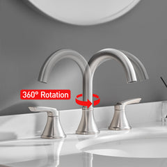 Bathroom Stainless Steel Faucets for Sink 3 Hole Brushed Nickel 8 inch Widespread Bathroom Sink Faucet Double Lever Handle Faucet Bathroom Vanity Faucet Basin Mixer Tap Faucet with Pop-Up Drain