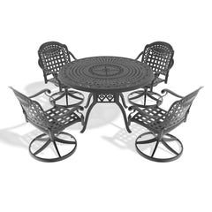 5-Piece All-Weather Cast Aluminum Dining Set, Include 4 Swivel Chairs and 47.24" Round Table With Black Frame (same sku:W1710S00448)