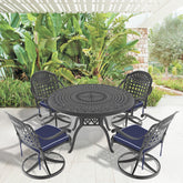 5-Piece All-Weather Cast Aluminum Dining Set, Include 4 Swivel Chairs and 47.24" Round Table With Black Frame (same sku:W1710S00448)